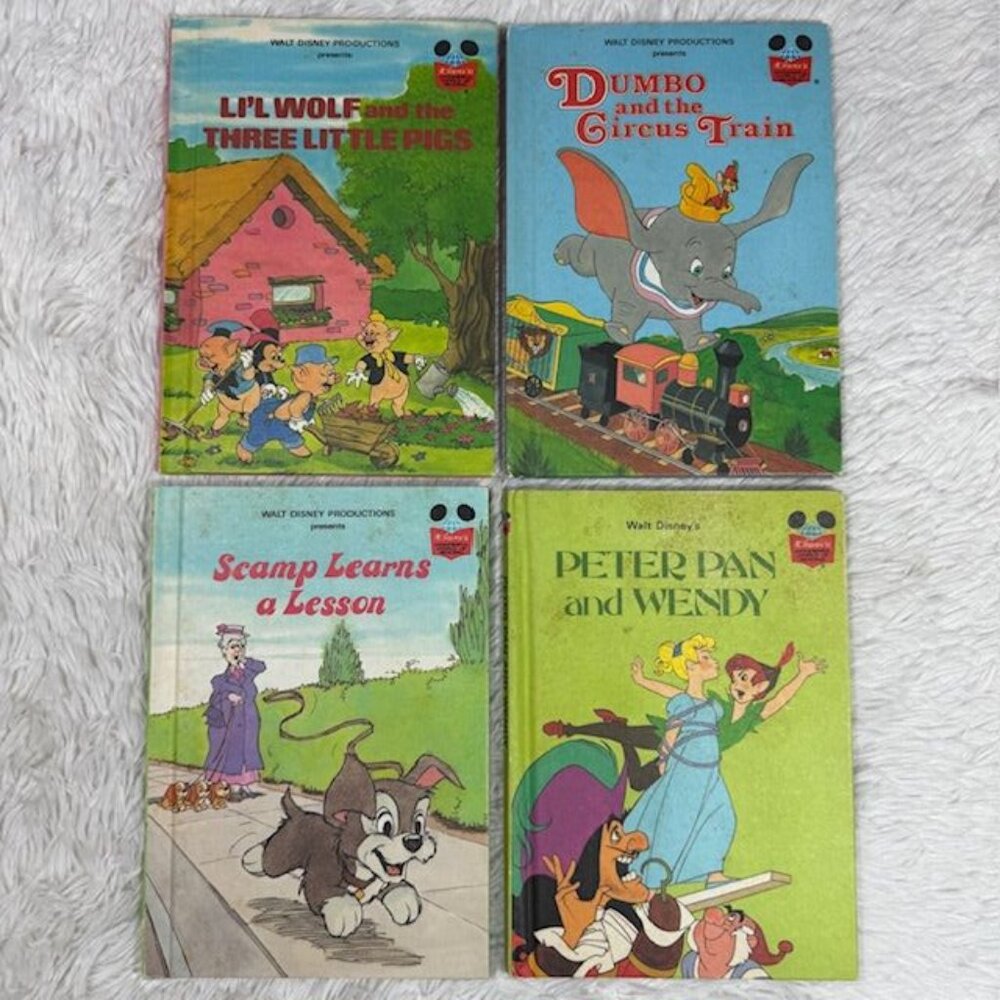 Vintage Set of 4 Disney Children's Books Dumbo/ 3 Little Pigs/ Scamp/ Peter Pan